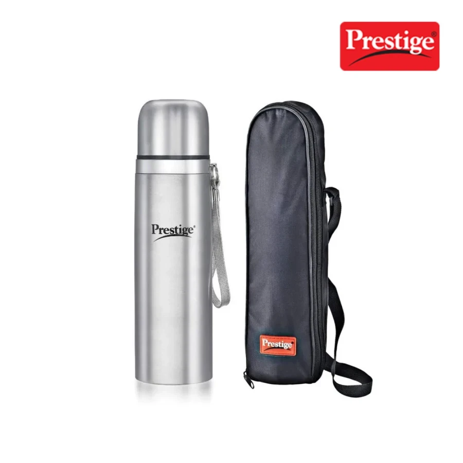 Prestige Thermopro Flask With SS Lid PFSL 750ML 99507 | Double Wall Vacuum Insulation | 304 Grade Stainless Steel | Serving Cup Cap | Silver