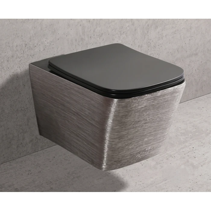 Toyo 22054 Concept Wall Hung WC | Black & Silver Premium Two-Tone Finish | 2D Fully Rimless Blind Installation Floating Water Closet | 515x360x355mm