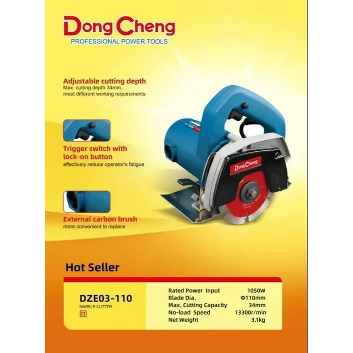 Dongcheng 4" Marble & Stone Cutter 1050W | 13,000 RPM High-Velocity Tile, Concrete & Silicate Slicing Station | DZE03-110