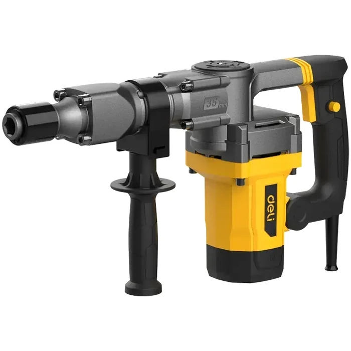 Deli Tools 1250W Heavy Duty Demolition Breaker | 17J Impact Energy 5kg Portable Industrial Jackhammer with Shockproof Handle & 2 Chisels | EDC380