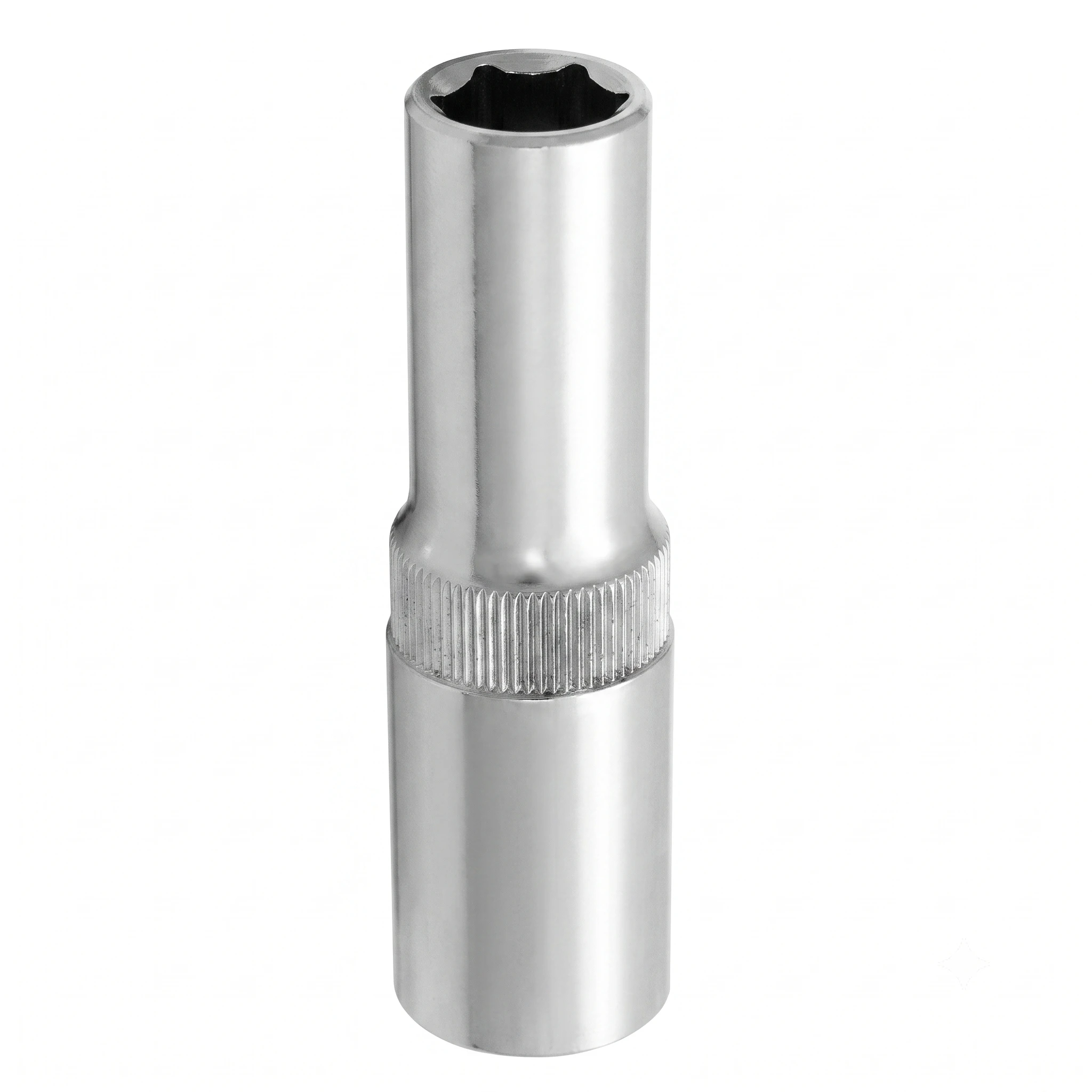 BAUM Heavy-Duty 1/2" (12.7mm) Drive Chrome Vanadium Hex Deep Socket | Matt Double Chrome Plated Finish with Slotted Knurled Base | Model ART 406 (Sizes 8mm to 30mm)