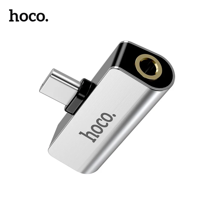 Type-C to 3.5mm Aux Audio Converter | 1.5A Pass-Through Charging Dual Splitter | Supports Microphone & Wire Volume Control Adaptive Hub | Silver | Ls26