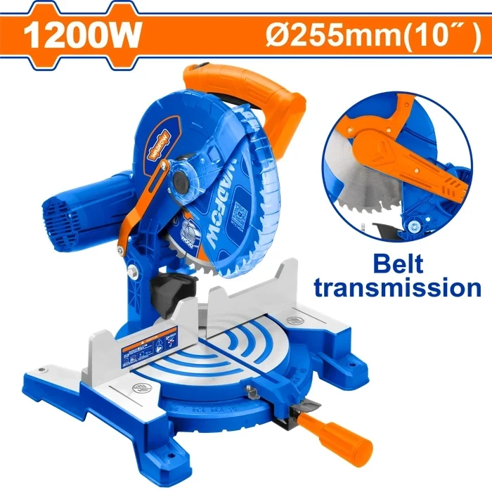 Wadfow 1200W Heavy Duty 255mm Mitre Saw | 6000RPM High Speed Precision Wood Angle Cutting Machine with 10" TCT Blade & Dust Bag | WXD12001